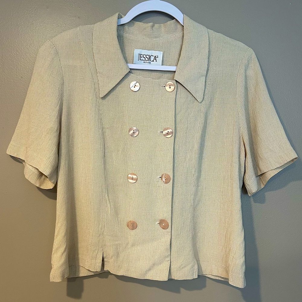 vintage butter yellow plaid gingham lightweight preppy retro Blazer blouse